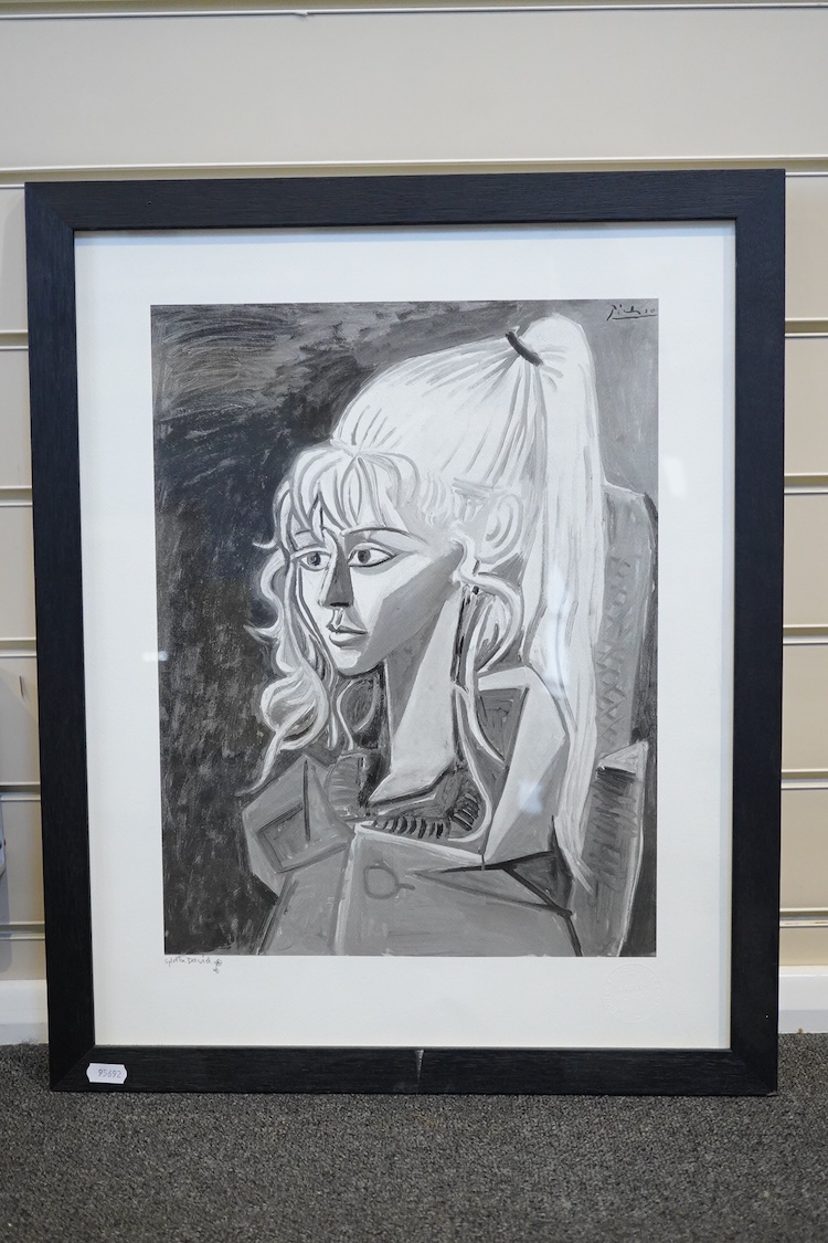 After Pablo Picasso (Spanish, 1881-1973), Portrait of Sylvette, limited edition giclée print, signed in pencil by the sitter, 52 x 41cm